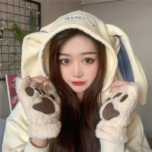 冬季可爱猫爪半指手套卡通加绒保暖韩版百搭可爱卡通猫爪女 商品图1