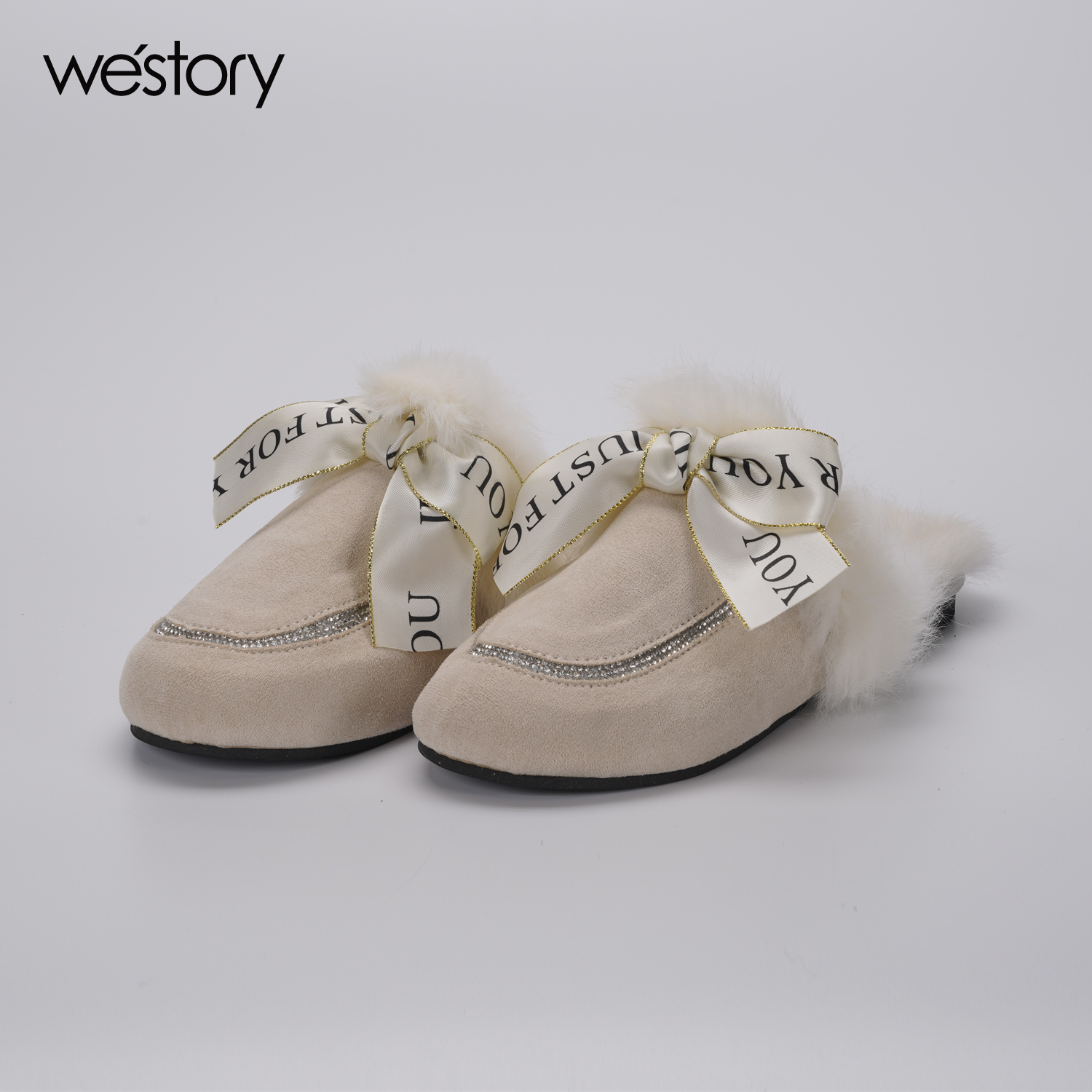 westory2021秋冬新款韩版女包头室内棉拖鞋加绒蝴蝶结毛毛鞋WZ21J81681