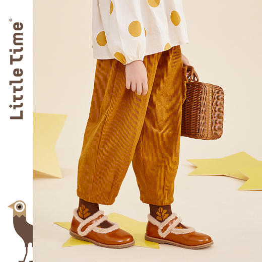 littletime女童灯芯绒裤秋冬款加绒加厚阔腿裤2022新款休闲直筒裤 商品图2