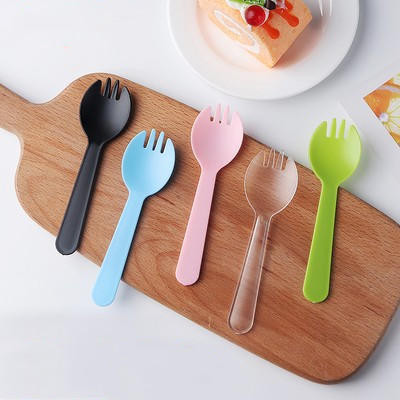 独立包装叉勺100个装 一次性塑料叉勺一体蛋糕三齿西餐汤勺子 商品图0