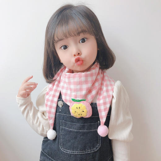 秋冬棉质儿童围巾韩版卡通宝宝口水巾保暖百搭格子男童女童围脖 商品图4