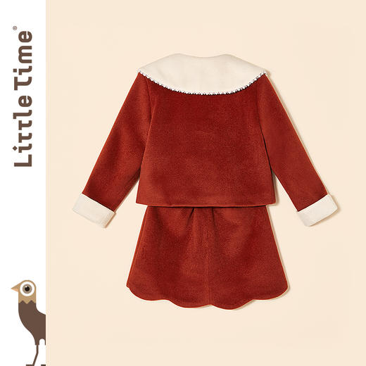 littletime女童套装冬装呢子2023秋冬钉珠外套半裙儿童两件套 商品图2