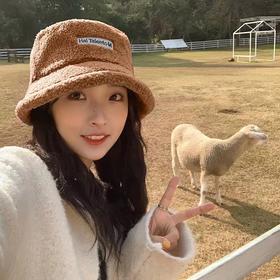 「好物推荐 时尚百搭！」秋冬帽子女纯色羊羔毛渔夫帽日系百搭字母刺绣盆帽ins保暖小沿帽