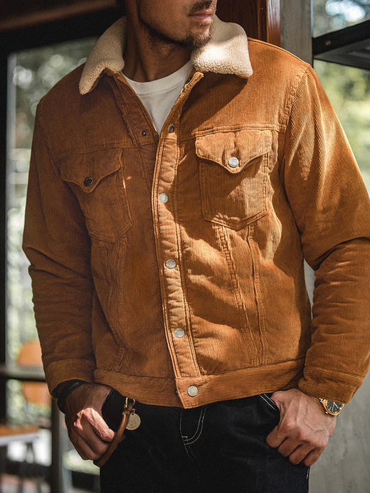 工装精选美式复古灯芯绒翻领夹克重磅仿羊羔毛外套加厚棉衣男秋冬 商品图2