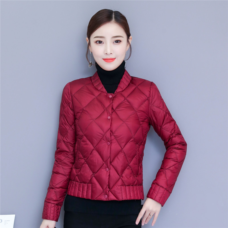 WL-【BS】21/8/16菱形格轻薄羽绒服女短款立领冬新款韩版潮修身显瘦白鸭绒外套