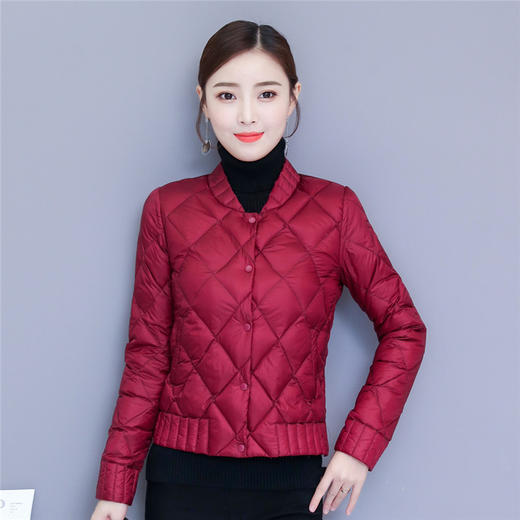 WL-【BS】21/8/16菱形格轻薄羽绒服女短款立领冬新款韩版潮修身显瘦白鸭绒外套 商品图0