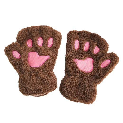 冬季可爱猫爪半指手套卡通加绒保暖韩版百搭可爱卡通猫爪女 商品图4