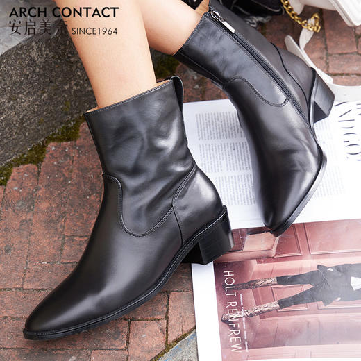 【活动价】安启美奈粗跟复古尖头百搭时装女靴52183 商品图0