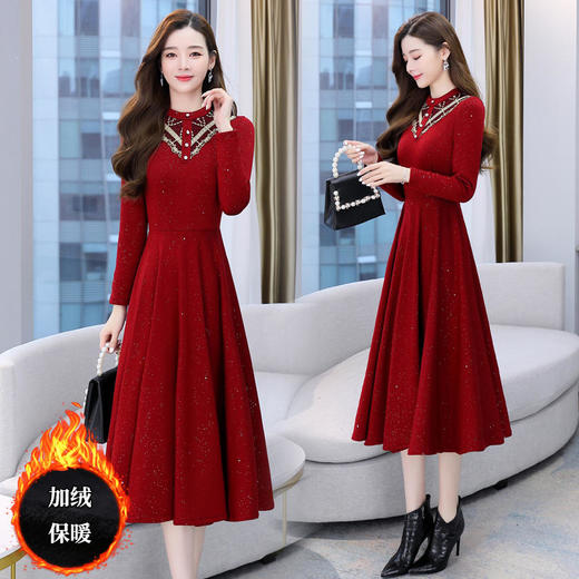 洋气打底配大衣，气质加绒加厚内搭连衣裙HR-HRYZ7686 商品图2