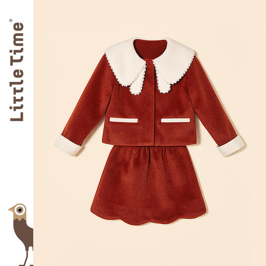 littletime女童套装冬装呢子2023秋冬钉珠外套半裙儿童两件套 商品图1