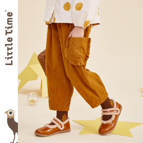 littletime女童灯芯绒裤秋冬款加绒加厚阔腿裤2022新款休闲直筒裤
