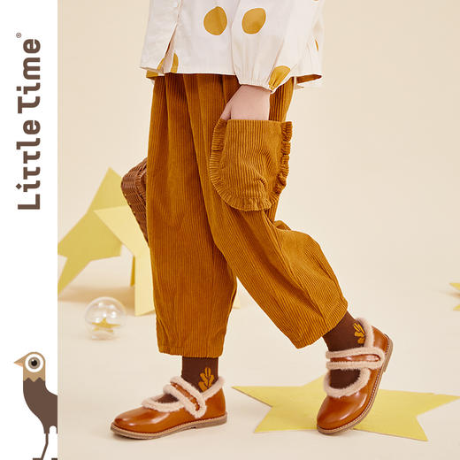 littletime女童灯芯绒裤秋冬款加绒加厚阔腿裤2022新款休闲直筒裤 商品图0