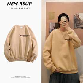 秋冬季新款ins港风男生加绒卫衣休闲宽松套头学生百搭潮流上衣服