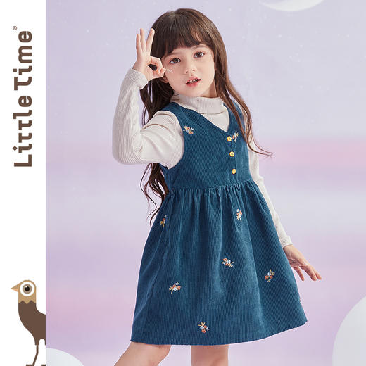 littletime女童绣花灯芯绒背心裙秋冬加绒2021冬季新款儿童冬裙子 商品图1
