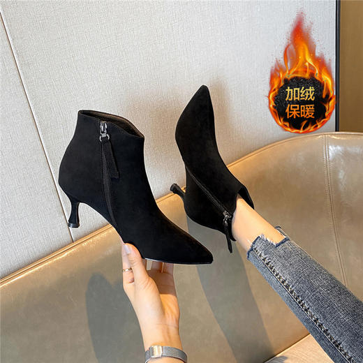 ZHR气质尖头女靴简约温柔风短靴显高瘦瘦靴 商品图1