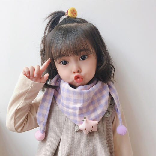 秋冬棉质儿童围巾韩版卡通宝宝口水巾保暖百搭格子男童女童围脖 商品图1