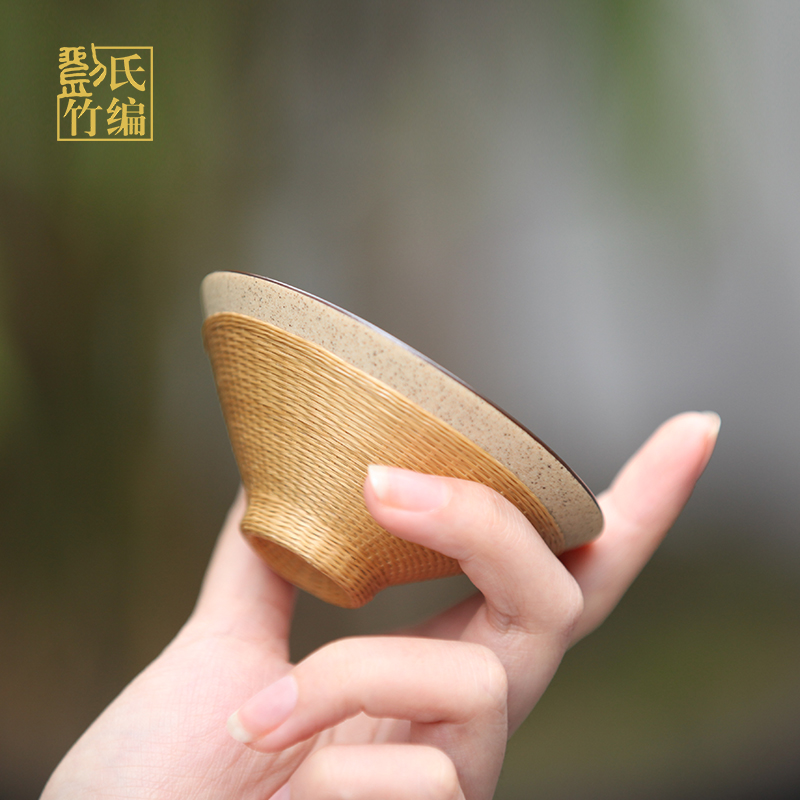 刘氏竹编竹丝扣瓷斗笠杯