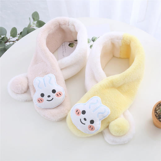 「12.12直降！双十二狂欢」秋冬防兔绒儿童围巾保暖男女童小孩小兔毛绒围脖拼色毛绒宝宝脖套 商品图2