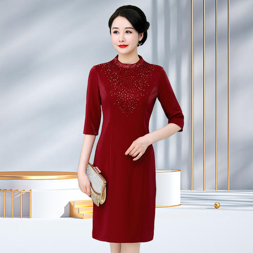 上海旗袍厂NBL-NG20466中袖旗袍春秋大气新娘结婚母参加婚礼宴会礼服裙 商品图0