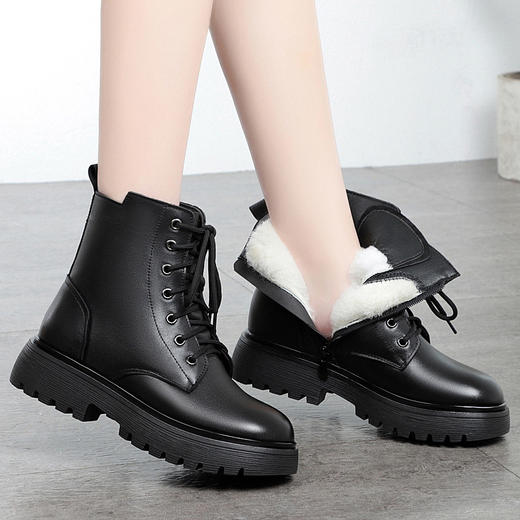 XV-FS2208跨境21冬季新款全中跟粗跟马丁靴FS2208大码羊毛到脚尖 商品图1