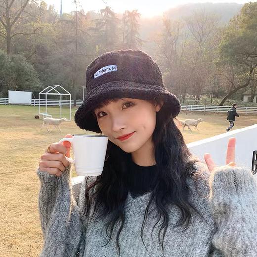 「好物推荐 时尚百搭！」秋冬帽子女纯色羊羔毛渔夫帽日系百搭字母刺绣盆帽ins保暖小沿帽 商品图1