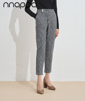 时尚复古格纹小直筒裤修身显瘦29185