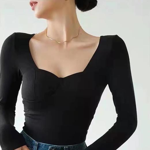 NSM283 无痕保暖内衣女自发热薄款长袖带胸垫一体式低领聚拢简约 商品图3