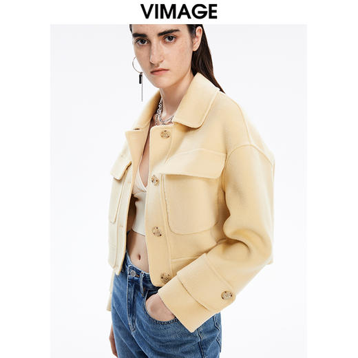 VIMAGE纬漫纪冬季新款时尚纯色短外套大衣V1614224 商品图2