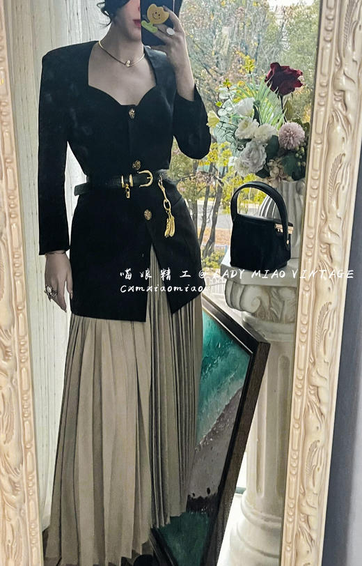 #1204【复团】喵娘精工/定制/《暗流涌动》黑色复古精致直角肩气质优雅西装裙 商品图3