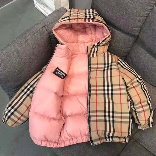 上海旗袍厂WL-【ZZZS】21/7/28(主)秋冬童装男童女童羽绒服两面穿短款宝宝格子连帽白鸭绒外套 商品图3