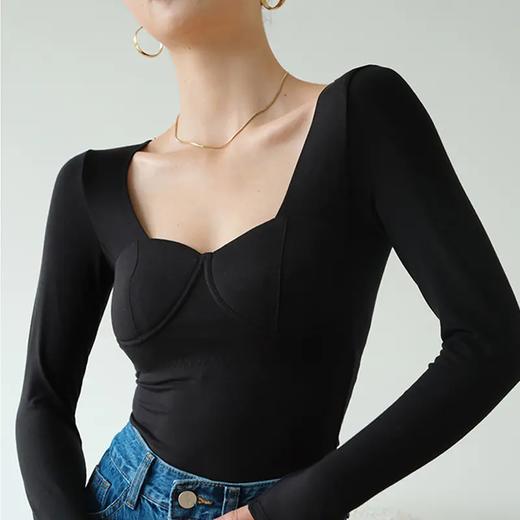 NSM283 无痕保暖内衣女自发热薄款长袖带胸垫一体式低领聚拢简约 商品图1
