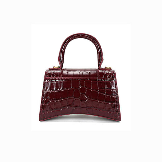 BALENCIAGA 巴黎世家 女士巴黎世家B标识沙漏包 Hourglass系列 鳄鱼纹手提包单肩斜挎包 酒红色 592833 1LRGM 6211 商品图1