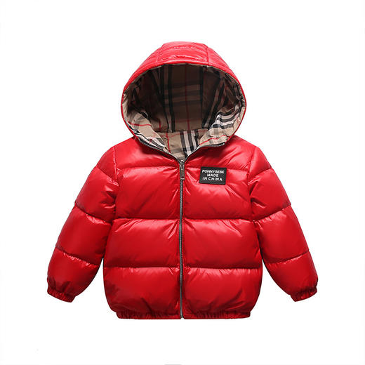 上海旗袍厂WL-【ZZZS】21/7/28(主)秋冬童装男童女童羽绒服两面穿短款宝宝格子连帽白鸭绒外套 商品图1