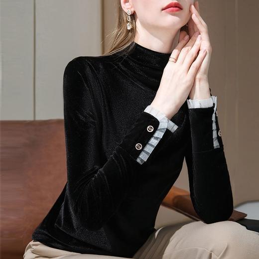 TZW-秋冬新款半高领丝绒打底衫内搭长袖t恤女洋气保暖小衫 商品图3
