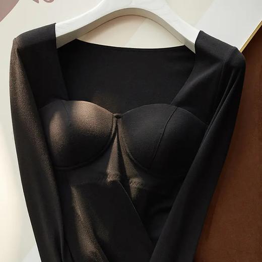 NSM283 无痕保暖内衣女自发热薄款长袖带胸垫一体式低领聚拢简约 商品图4