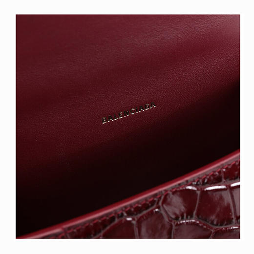 BALENCIAGA 巴黎世家 女士巴黎世家B标识沙漏包 Hourglass系列 鳄鱼纹手提包单肩斜挎包 酒红色 592833 1LRGM 6211 商品图3