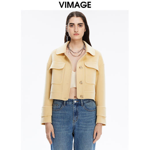 VIMAGE纬漫纪冬季新款时尚纯色短外套大衣V1614224 商品图4