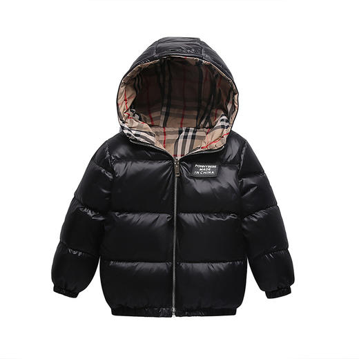 上海旗袍厂WL-【ZZZS】21/7/28(主)秋冬童装男童女童羽绒服两面穿短款宝宝格子连帽白鸭绒外套 商品图4