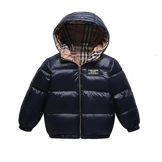 上海旗袍厂WL-【ZZZS】21/7/28(主)秋冬童装男童女童羽绒服两面穿短款宝宝格子连帽白鸭绒外套 商品图2