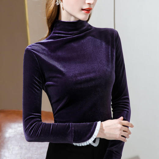 TZW-秋冬新款半高领丝绒打底衫内搭长袖t恤女洋气保暖小衫 商品图6