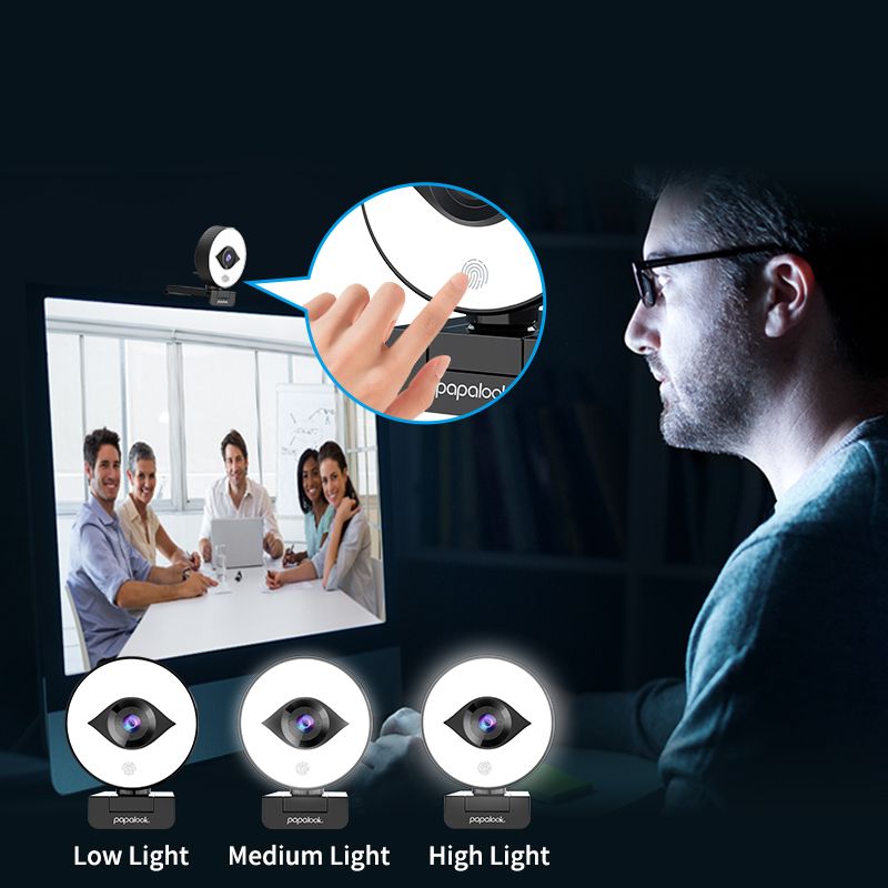 PAPALOOK Webcam PA552 PRO FHD 1080P 60fps con anillo de luz y tripode   Smart Control