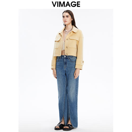 VIMAGE纬漫纪冬季新款时尚纯色短外套大衣V1614224 商品图1