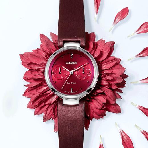 西铁城官方正品不锈钢表壳缎绣皮表带日期星期指示光动能女表 FD1100-10X 商品图1