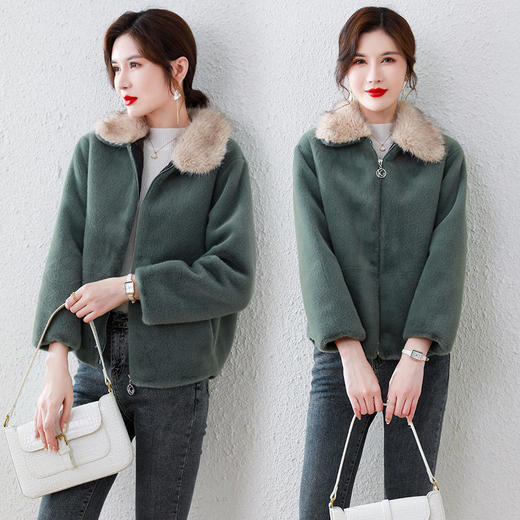 HR-WH68179 2021冬季新款简约式仿皮草气质通勤外套上衣女短款 商品图4