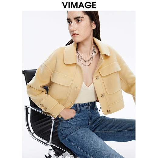 VIMAGE纬漫纪冬季新款时尚纯色短外套大衣V1614224 商品图3