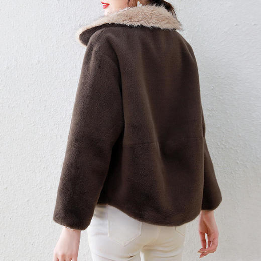 HR-WH68179 2021冬季新款简约式仿皮草气质通勤外套上衣女短款 商品图3