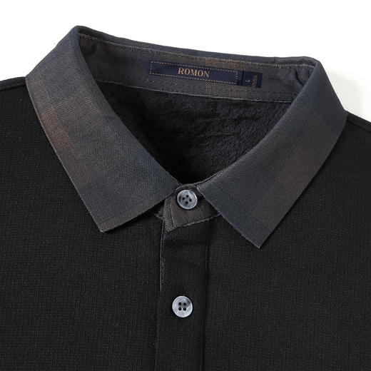 【加绒加厚】罗蒙秋冬男装保暖衬衫男士时尚休闲假两件拼色套头衬衣男 商品图6