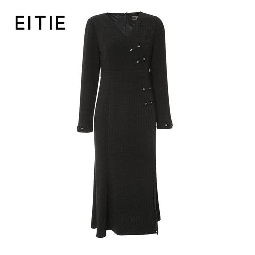EITIE爱特爱春季新款时尚通勤改良旗袍V领开叉显瘦A字纯色连衣裙A2207911 商品图6