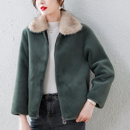 HR-WH68179 2021冬季新款简约式仿皮草气质通勤外套上衣女短款 商品图2