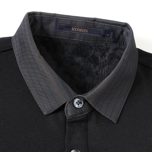 【加绒加厚】罗蒙秋冬男装保暖衬衫男士时尚休闲假两件拼色长袖衬衣男 商品图4